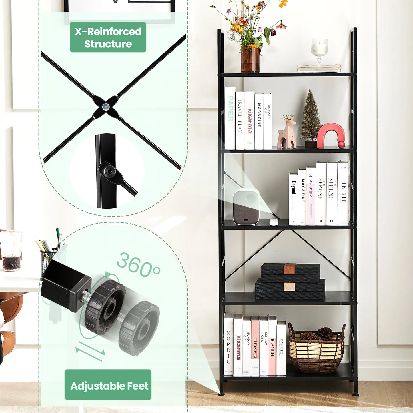 5-Tier Bookshelf, Wooden