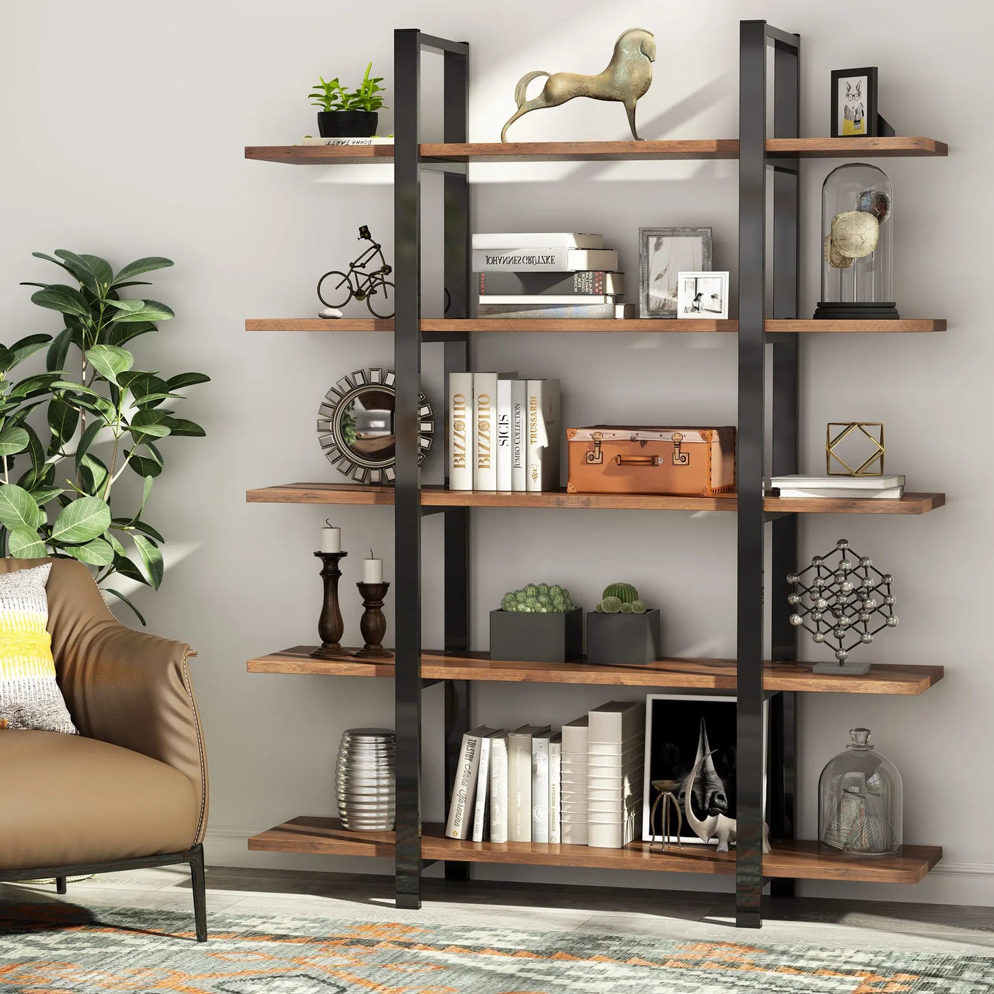 Tall Industrial Bookshelf, Made w/ Wood and Metal