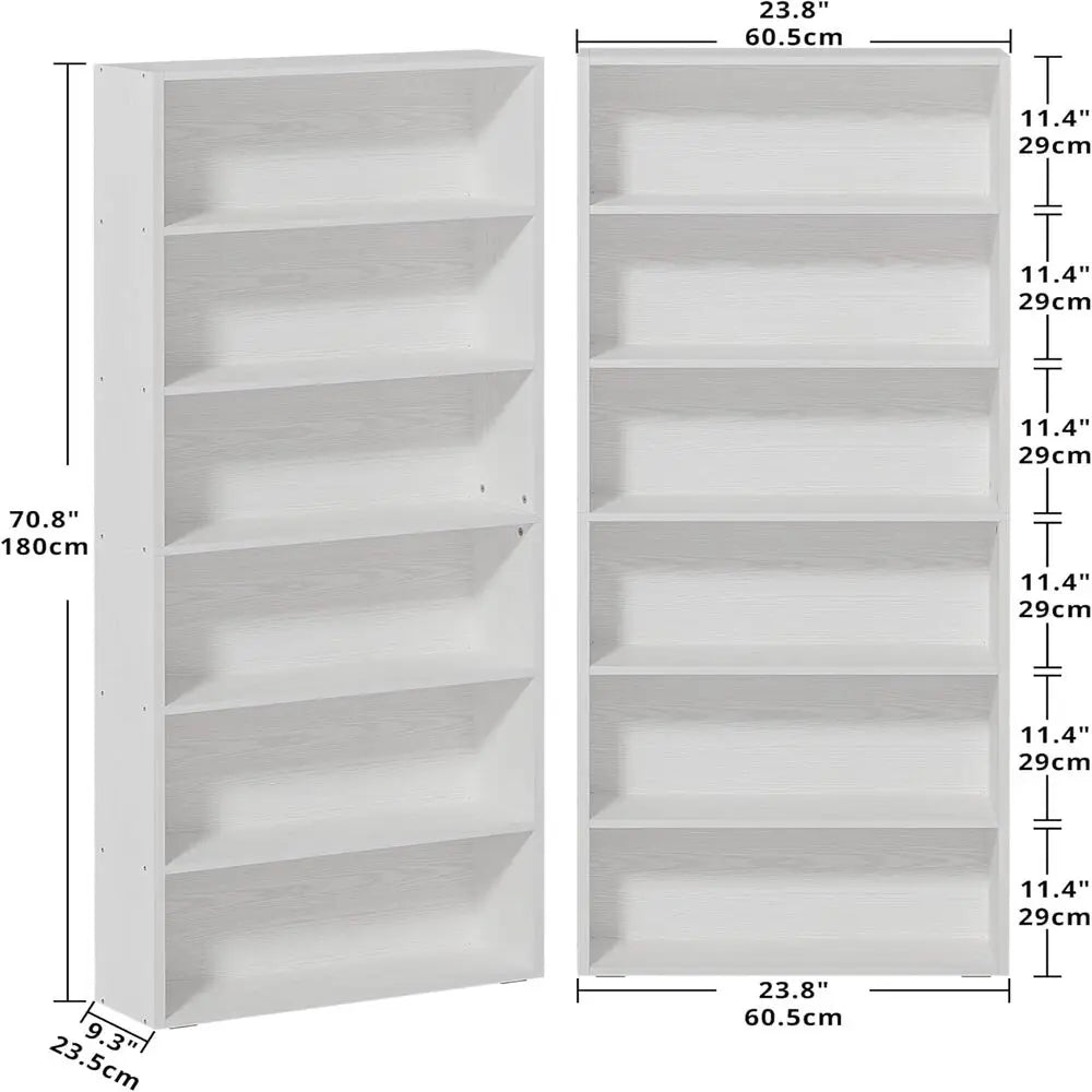 6-Tier Bookcases, Set of 2, 70" Tall