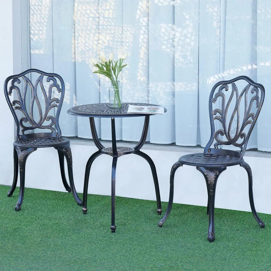 Patio Bistro Set, 3-Piece, Cast-Aluminum Table, 2 Chairs