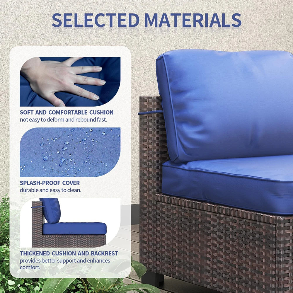 Patio Set, 7-Piece Rattan Sectional Sofa & Coffee Table
