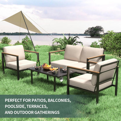 Patio Set, 4-Piece, Sofa, 2 Chairs & Coffee Table