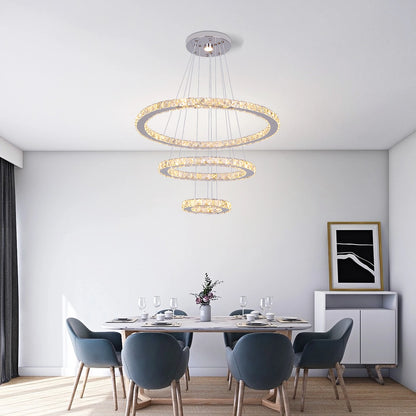 Crystal Ceiling Chandelier, 3-Rings Hanging with LED-Lighting