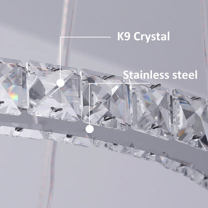 Crystal Ceiling Chandelier, 3-Rings Hanging with LED-Lighting