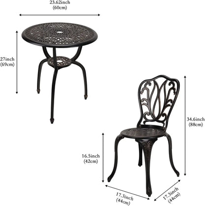 Patio Bistro Set, 3-Piece, Cast-Aluminum Table, 2 Chairs