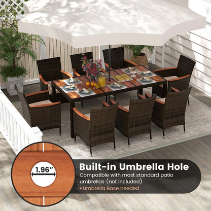 Patio Set, 9-Pieces, Wicker Dining Chairs, Acacia Wood Table