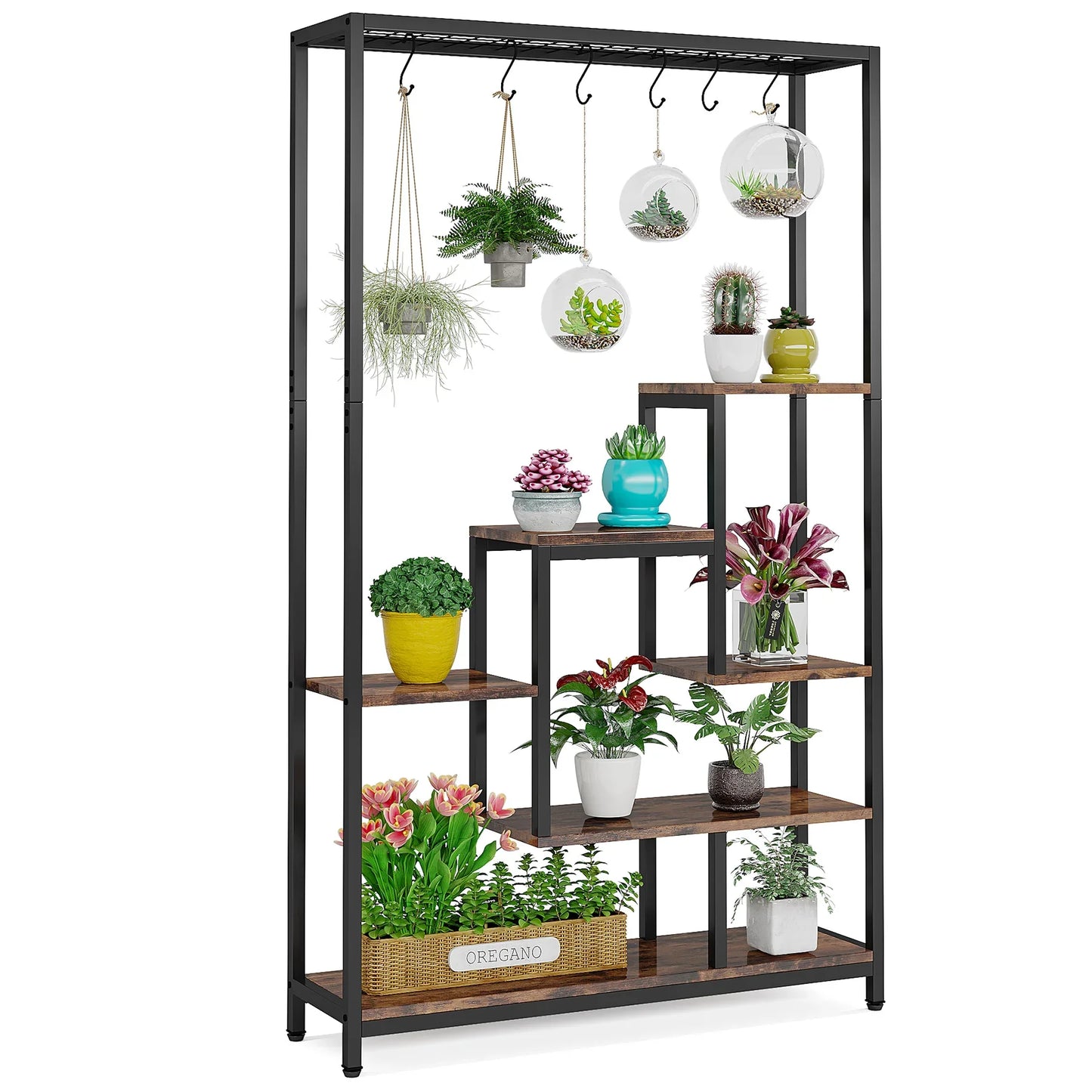 Plant Stand - 5-Tiers Metal, 10 Hanging Hooks