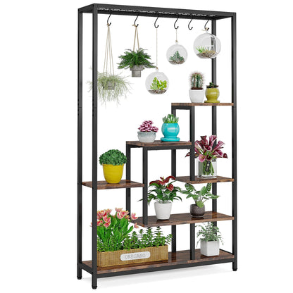 Plant Stand - 5-Tiers Metal, 10 Hanging Hooks