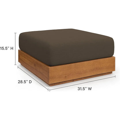 Ottoman, Acacia Wood, Natural Cocoa, Weather-Resistant Cushion