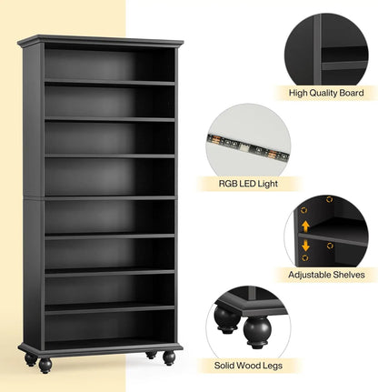 Bookcase with LED Lighting, solid wood legs