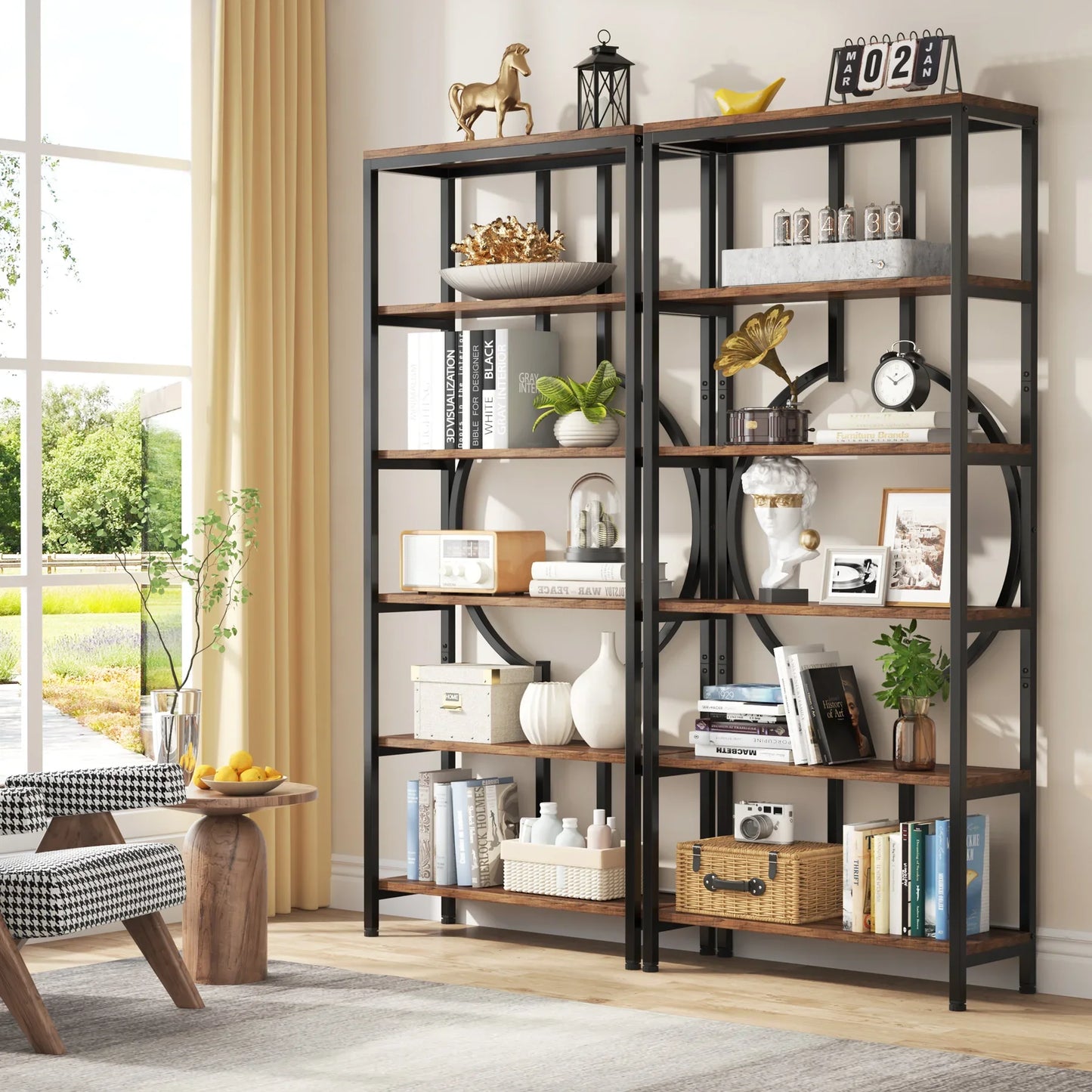 Tall Industrial Bookshelf, Made w/ Wood and Metal