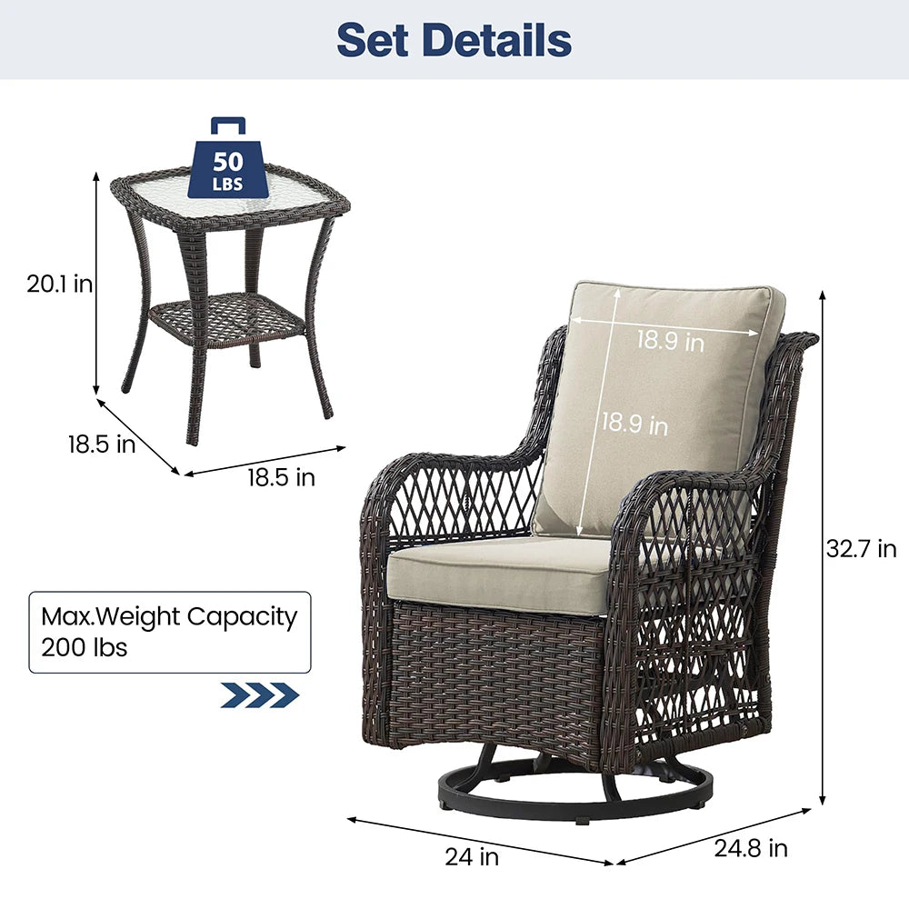 Patio Set - Wicker Swivel Rocking Chairs & Rattan Table