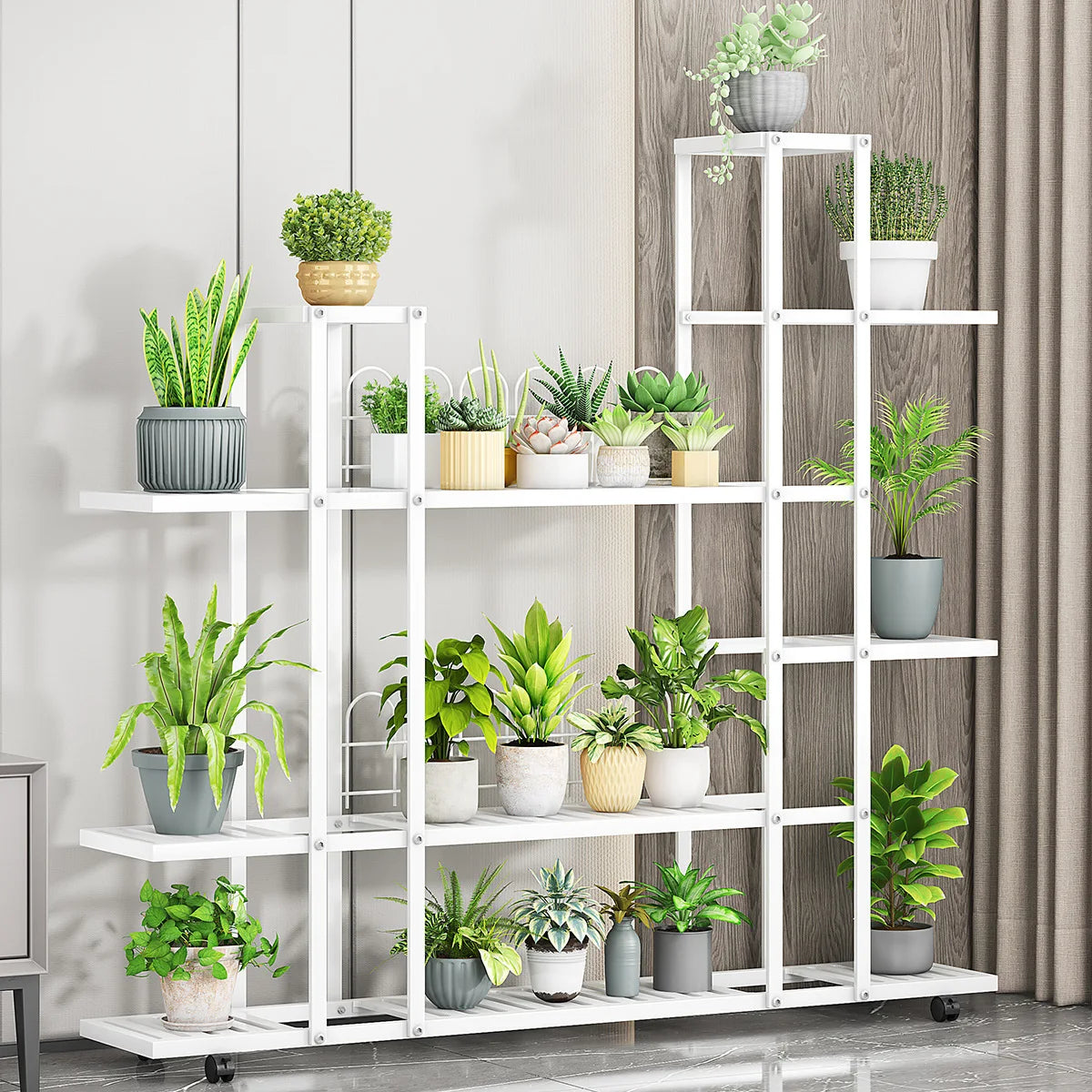 Plant Stand -  Wrought Iron, Rack Organizer w/Wheels