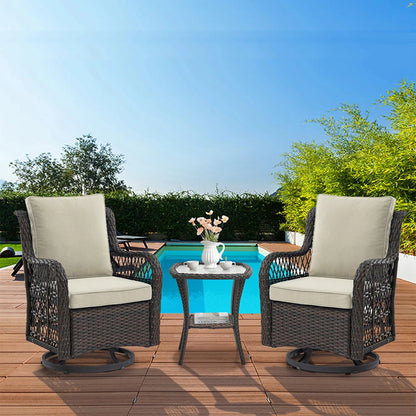 Patio Set - Wicker Swivel Rocking Chairs & Rattan Table