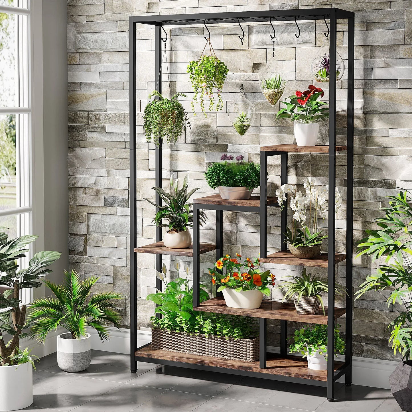 Plant Stand - 5-Tiers Metal, 10 Hanging Hooks