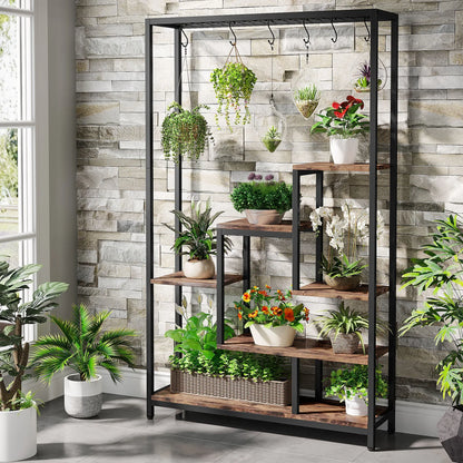Plant Stand - 5-Tiers Metal, 10 Hanging Hooks