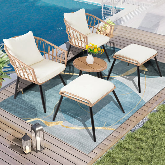 Patio Set, 5 Piece, 2 Chairs, 2 Ottoman, Coffee Table