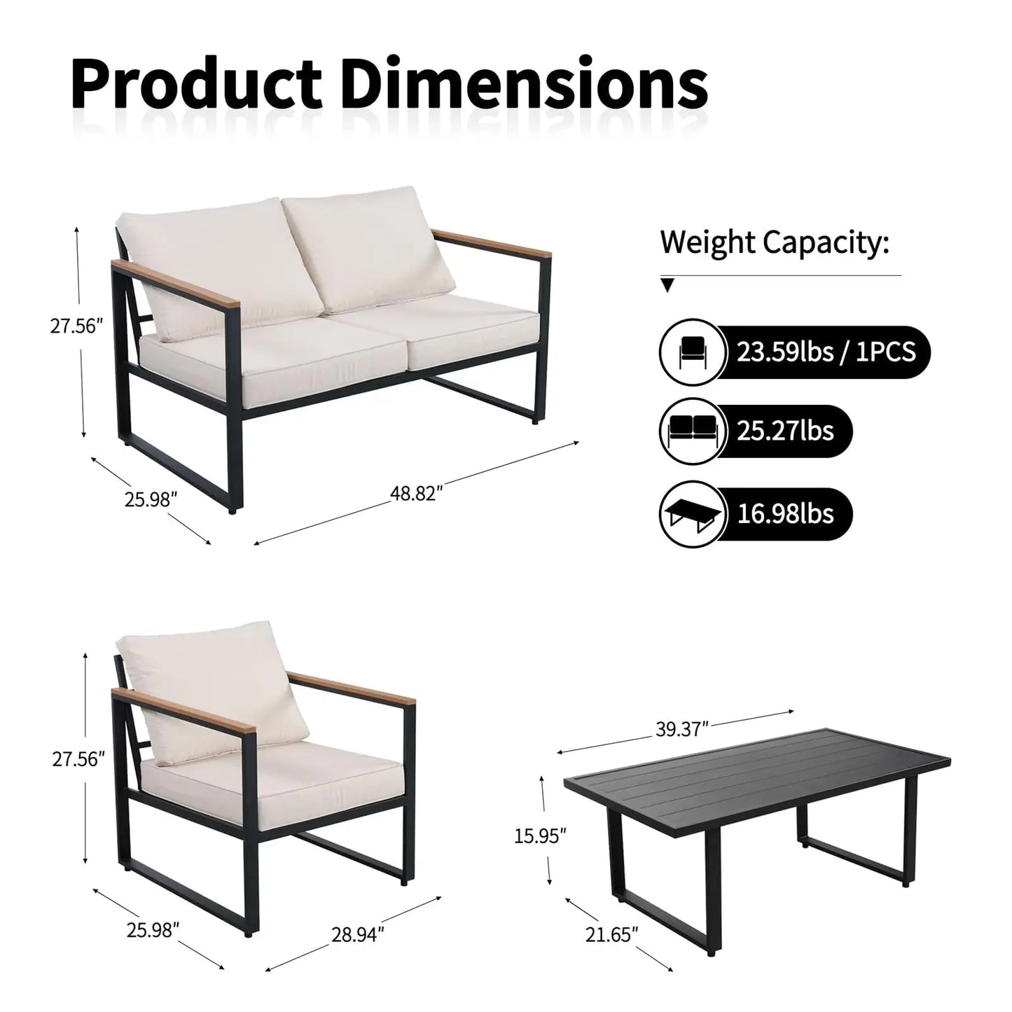 Patio Set, 4-Piece, Sofa, 2 Chairs & Coffee Table