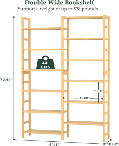 6ft Tall Bamboo Bookshelf with 12 Open Shelves