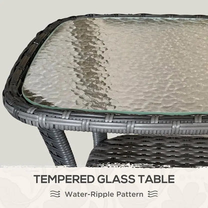 Coffee Table  with Storage Shelf, Rattan, with Glass Top