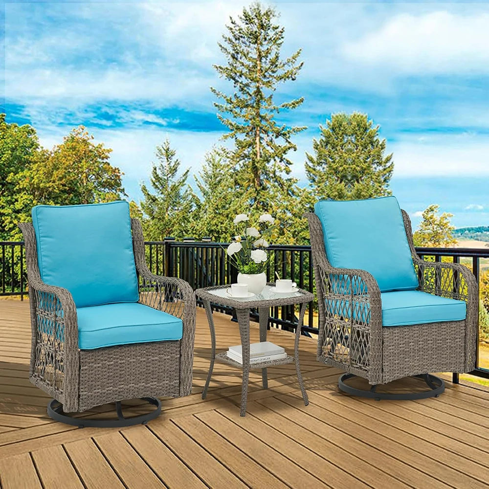 Patio Set - Wicker Swivel Rocking Chairs & Rattan Table