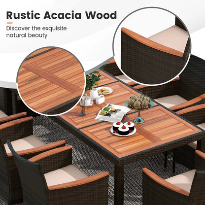 Patio Set, 9-Pieces, Wicker Dining Chairs, Acacia Wood Table