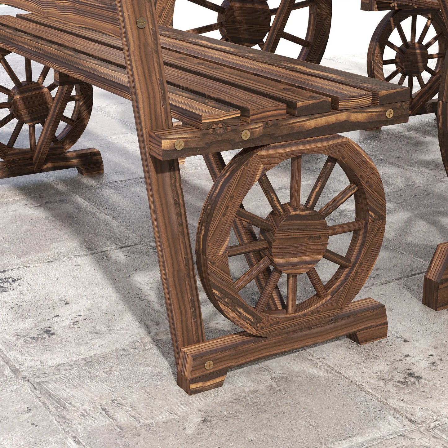 Patio Set - 4 Seats, Picnic Table W/ Carriage Wheels Design