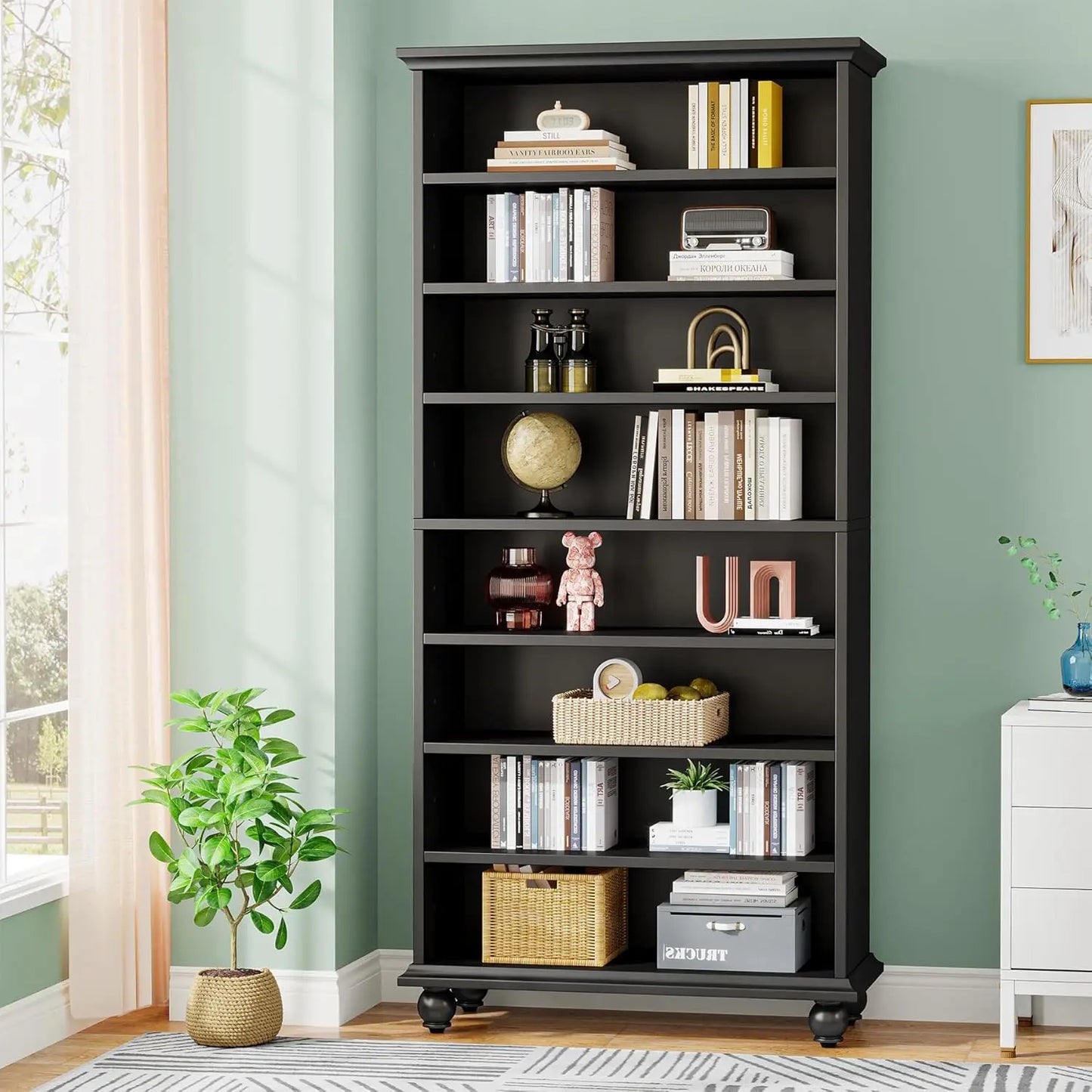 Bookcase with LED Lighting, solid wood legs