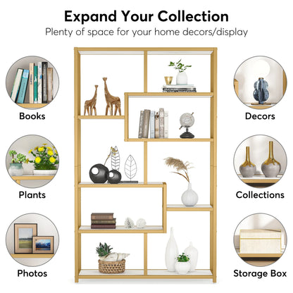 Bookcase, Gold 8-Shelf with Faux Marble