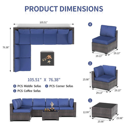 Patio Set, 7-Piece Rattan Sectional Sofa & Coffee Table