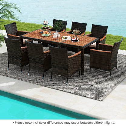 Patio Set, 9-Pieces, Wicker Dining Chairs, Acacia Wood Table