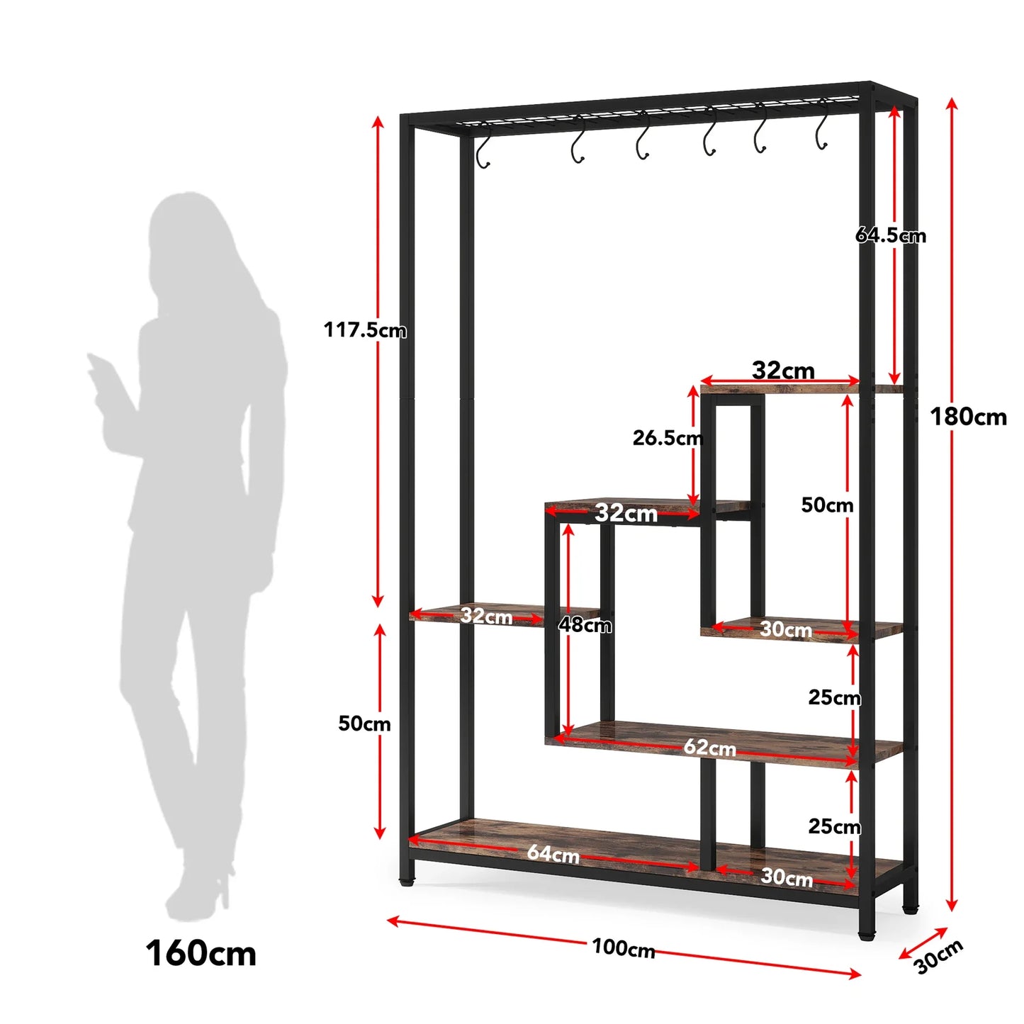 Plant Stand - 5-Tiers Metal, 10 Hanging Hooks