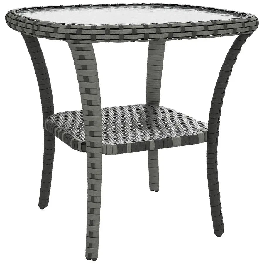 Coffee Table  with Storage Shelf, Rattan, with Glass Top