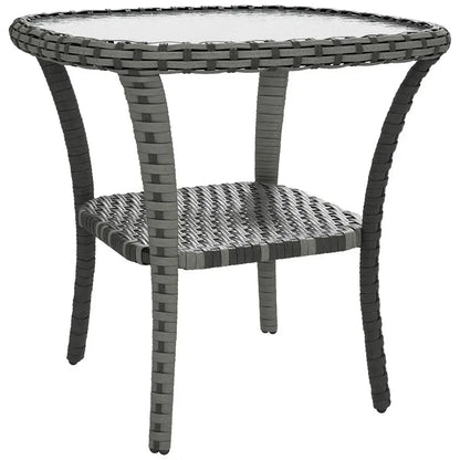 Coffee Table  with Storage Shelf, Rattan, with Glass Top