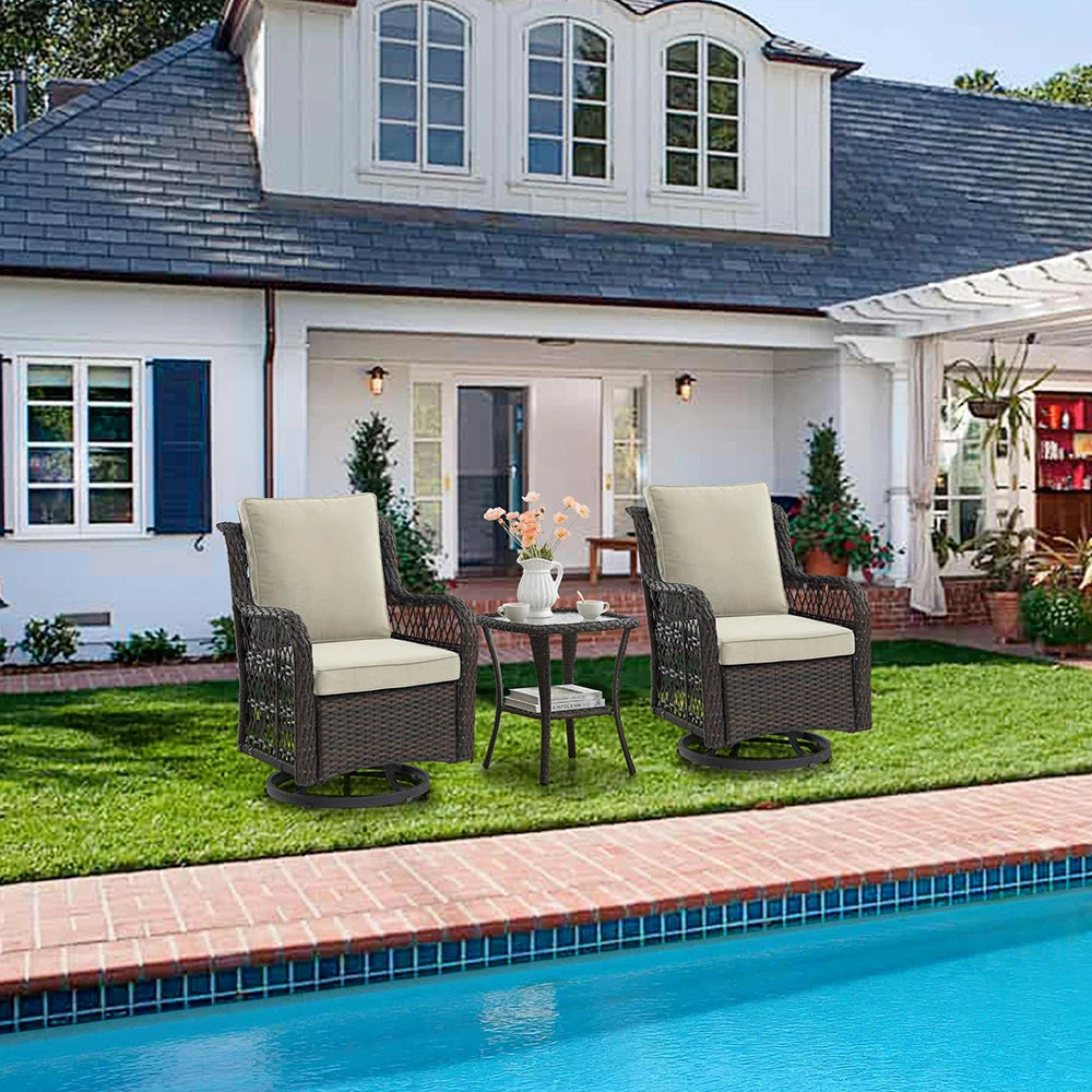 Patio Set - Wicker Swivel Rocking Chairs & Rattan Table