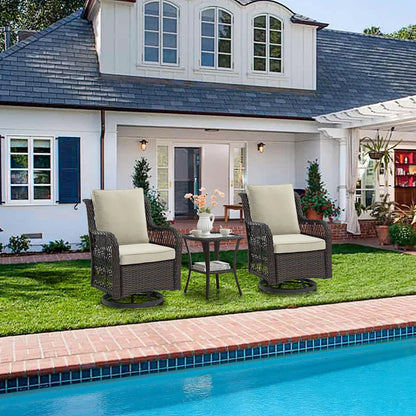 Patio Set - Wicker Swivel Rocking Chairs & Rattan Table