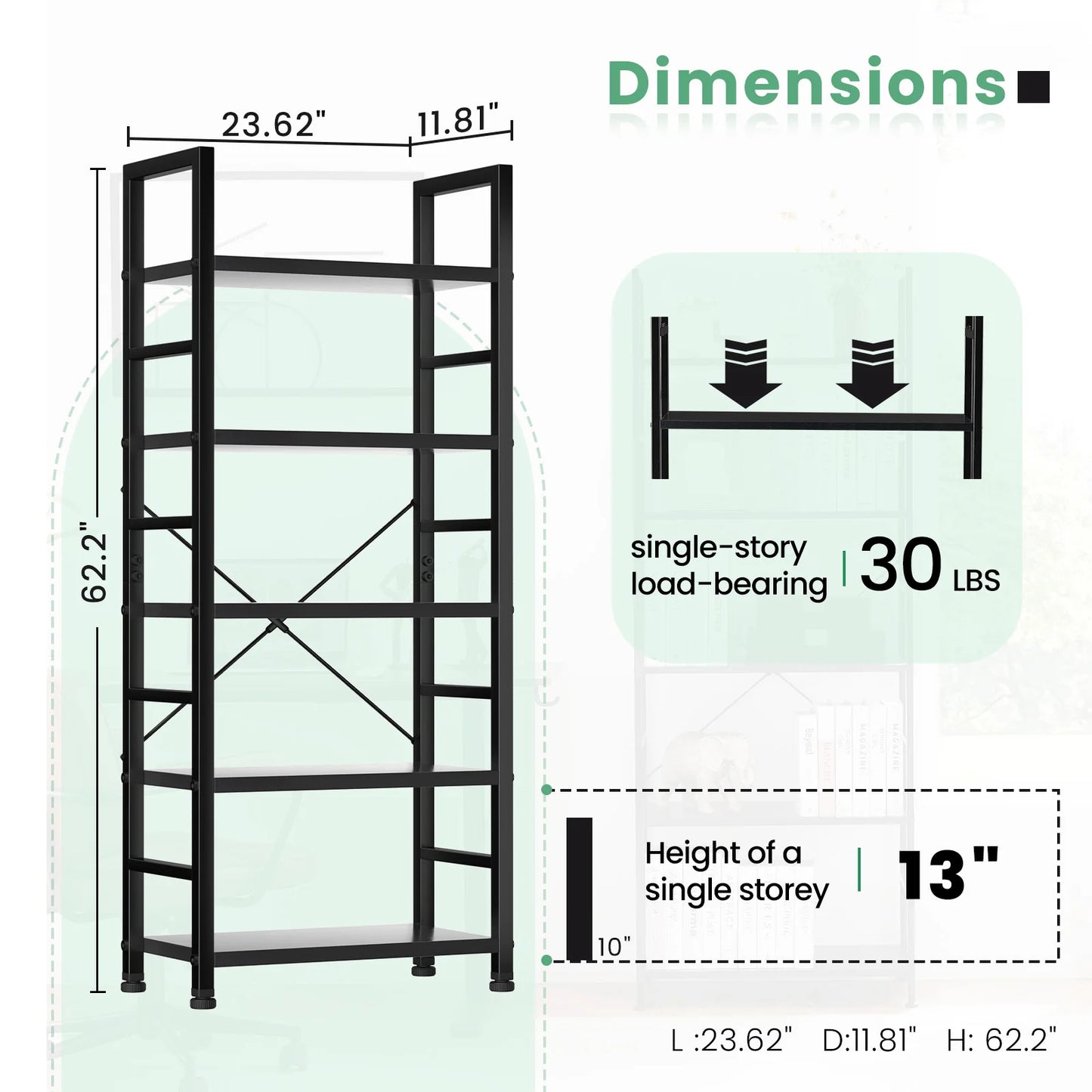 5-Tier Bookshelf, Wooden
