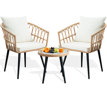 Patio Sets, 3-Piece Wicker Chairs w/Cushions & Table
