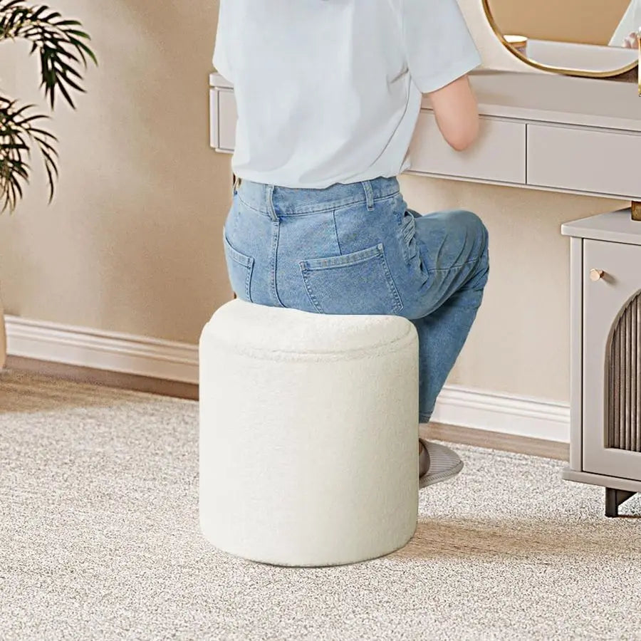 Ottoman, Round Storage, Velvet Footstool