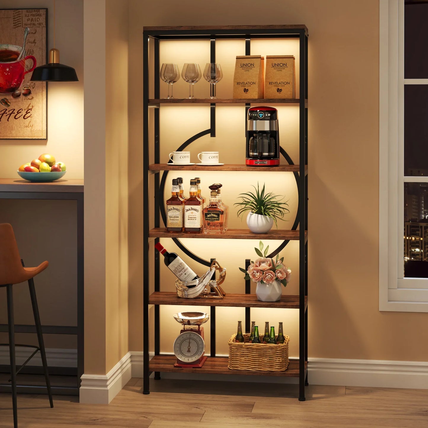 Tall Industrial Bookshelf, Made w/ Wood and Metal