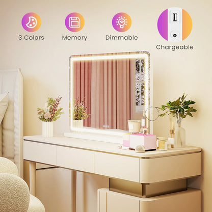 Mirror, Vanity with LED-Lights, Dimmable, 3-Color Modes