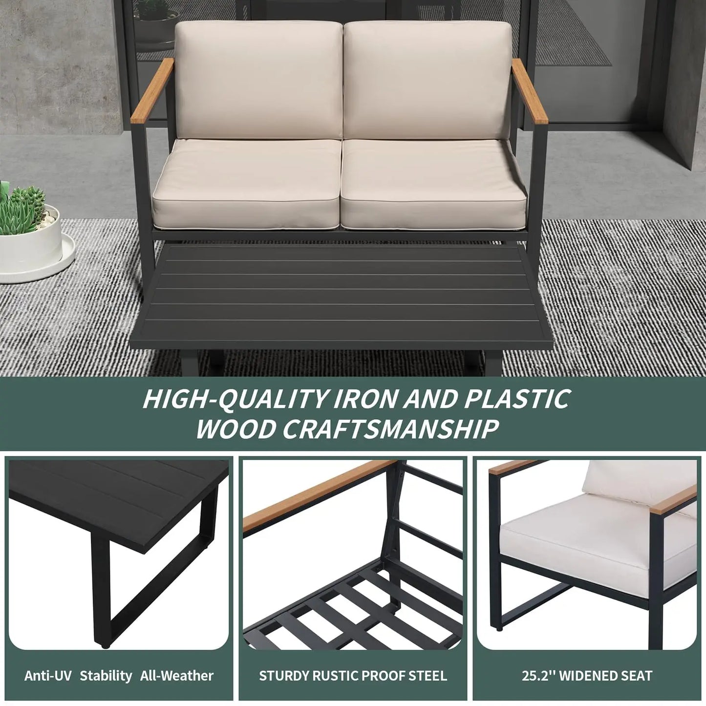 Patio Set, 4-Piece, Sofa, 2 Chairs & Coffee Table