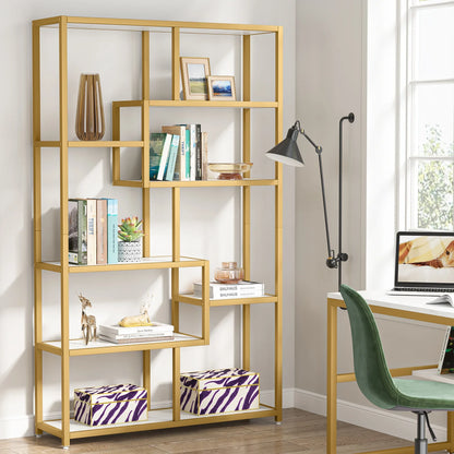 Bookcase, Gold 8-Shelf with Faux Marble
