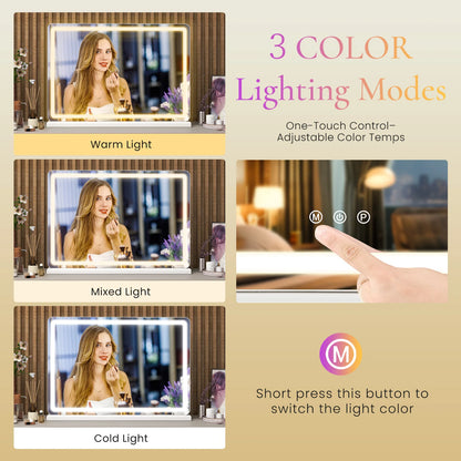 Mirror, Vanity with LED-Lights, Dimmable, 3-Color Modes