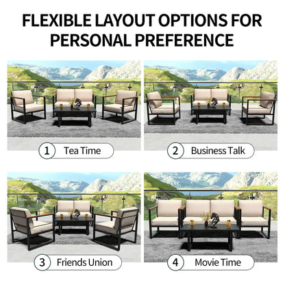 Patio Set, 4-Piece, Sofa, 2 Chairs & Coffee Table