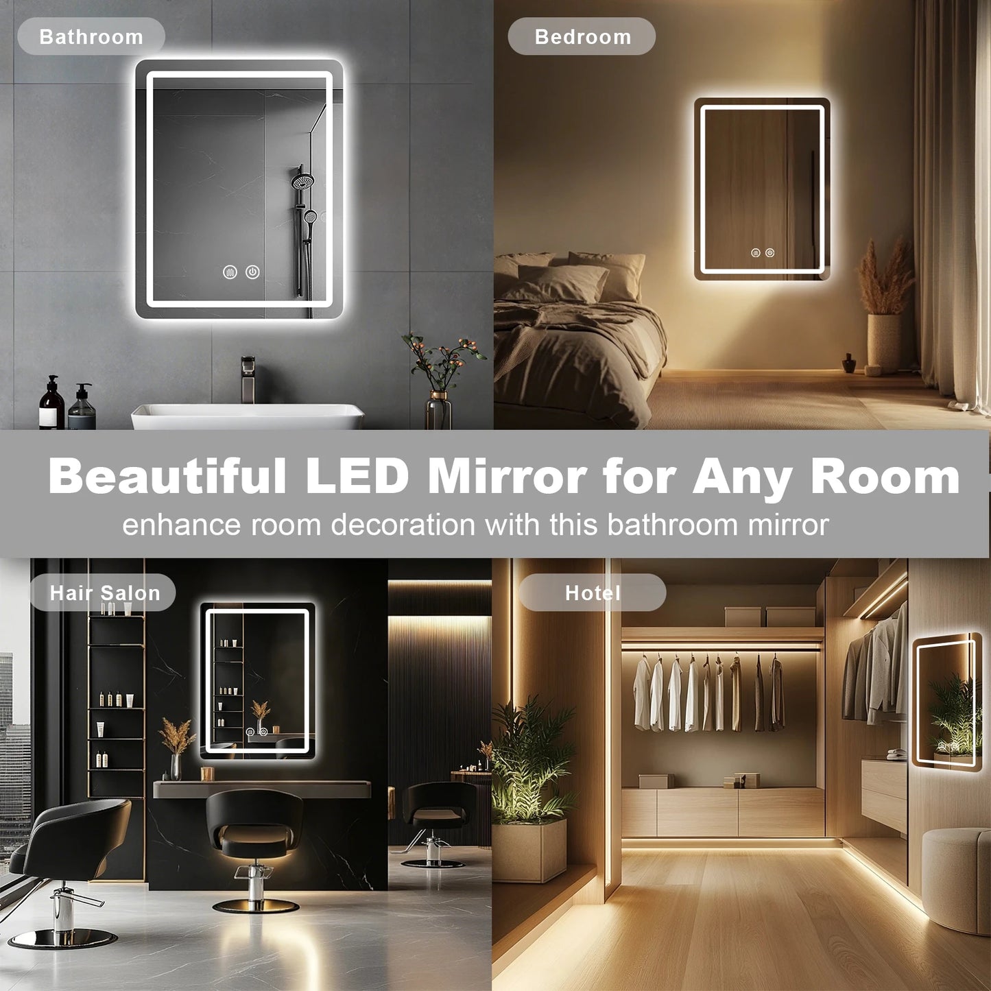 Bathroom Mirror, 20x28 inch LED, Fogless and Demister