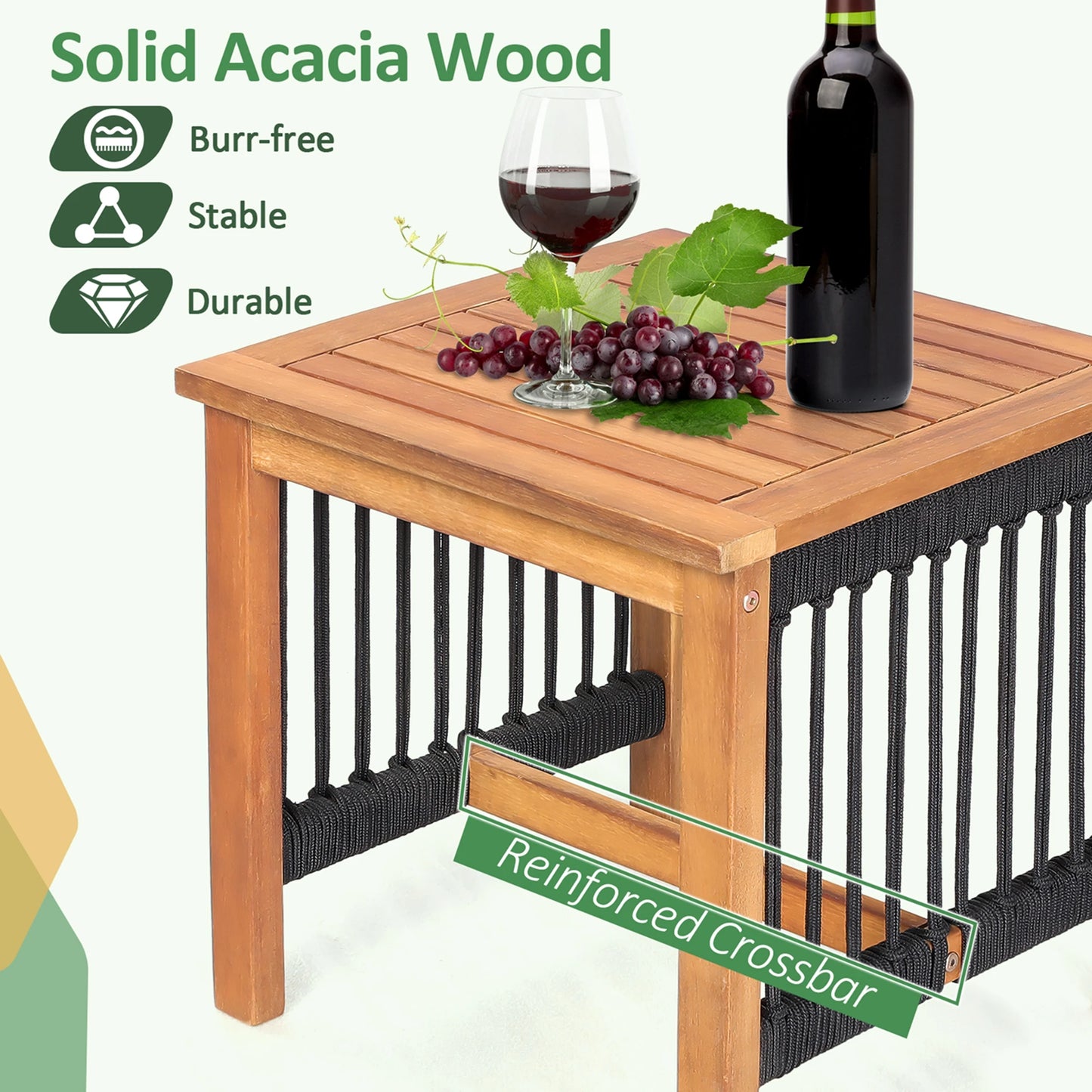 Patio Set- 3-Pieces, Acacia Wood Table & Rocking Chairs