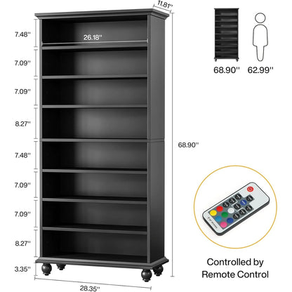 Bookcase with LED Lighting, solid wood legs