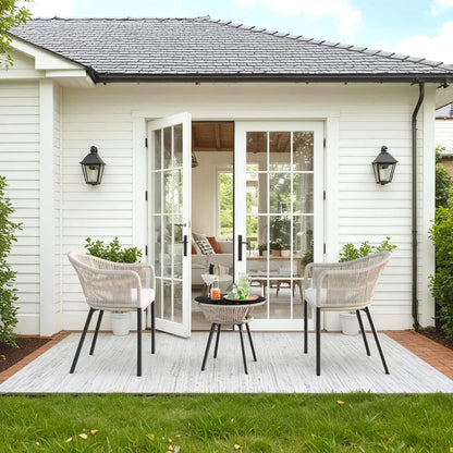 Patio Set,  3-Pieces, 2 Rope-Woven Wide Chairs and Table