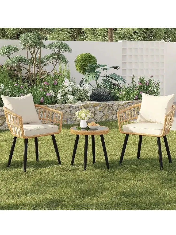 Patio Sets, 3-Piece Wicker Chairs w/Cushions & Table